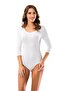 Women's White Combed Cotton Modal Wide Collar Capri Sleeve Snap Fastener Bodysuit - 2