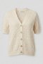 Women's Organic Cotton Wooden Button Short Sleeve Openwork Knitwear Cardigan 7256 Beige - 5