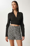Button Detailed Mini Tweed Shorts Skirt Lze0013 Black White - 3