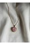 Stainless Steel Spiral Gold Chain Pink Heart Zircon Stone Necklace