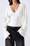 Women's V-Neck Long-Sleeve Waist-Fitted Blouse - 6