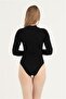 Women's Black Zippered Long Sleeve Swimsuit - 2