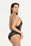 Women's Black Glitter Button Detail Swimsuit - 3