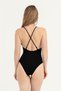 Women's Black Cross-Strapped Back Swimsuit with Rose Detail - 4