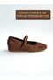 Brown Suede Inside Hidden 4 cm Padded Ballerinas with Hard Hat Detail - 2