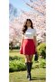 Above the Knee Red Thessaloniki Women's Flared Skirt High Waist Elastic Waist Casual Loose Comfortable Bell Model - 2
