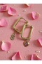 Valentine's Day Gift Rectangular Steel Earrings with Zircon Heart and Letter Charms (with String Bracelet Gift)