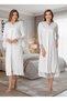 Women's Ecru Long Sleeve Stylish Lace Embroidered Cotton Special Design Dressing Gown Nightgown Set Effort - 4
