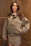 Suede Nubuck Texture Design Lining Premium Quality Equivalent Oversized Bomber Jacket Coat Mini Skirt Set - 2