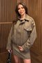 Suede Nubuck Texture Design Lining Premium Quality Equivalent Oversized Bomber Jacket Coat Mini Skirt Set - 4