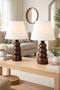 Verzade Model Brown Wooden Body 2-Piece White Headboard Lampshade