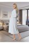 Women's Blue Plaid Detailed Buttoned Long Sleeve Design Maternity Nightgown - 4