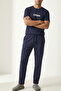 100% Cotton Compact Combed Single Jersey Tok Fabric Men's 2-Piece Pajama Set Navy Blue Comfortable Fit Short Sleeve Printed Pocketed Drawstring Bottom Top Anti-Sweat Breathable Offline - 6