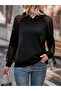    Women's Long Sleeve Lace Hooded Viscose Two Thread Blouse - 4