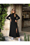    Women's Long Sleeve Turtleneck Deep Slit Detail Crepe Dress - 7