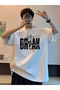 Balck Printed Oversize Unisex T-Shirt White