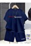 Summer King Printed Boys' Navy Blue Top and Bottom Shorts T-Shirt Set