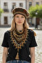Knitted Bohemian Brown, Sparkly Neck Collar & Painter's Beret & Fingerless Gloves Set - 3