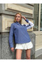 Women's Black Striped Sleeve Asymmetric Button Detailed Shirt - 2