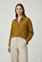 Textured Fabric Oversize Oil Green Women's Shirt – Long Sleeve Relaxed Fit