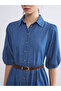 Esvab • Modern & Distinctive Shirt Roba Collar Balloon Sleeve Belted Jean Dress - 3