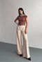 Women's Wide Leg Palazzo Trousers with Pockets and Belt, Cream - 6