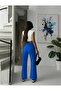 High Waist Cobalt Blue K Linen B Wide-Leg Full Fit Pants - 2