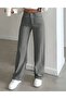 HIGH-WAIST GREY LINEN WIDE-LEG FULL-FIT TROUSERS - 3