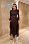 Üst Atlas Alt Chiffon Fabric Dress - Brown
