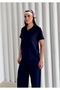 Women's Navy Blue Polo Neck Modal Short Sleeve Soft Touch Sports Set - 4
