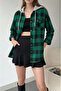 Women's Green Hooded Oversize Pocketed Buttoned Plaid Shirt Jacket - 4