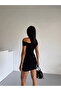 Women's Black Boat Neck Mini Dress - 4