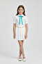 Girl's Turquoise Bow White Lace Shirt White Pleated Skirt Set 23 April 29 October - 3