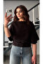 Bitter Brown Boat Neck Bat Sleeve Belted Knitwear Blouse