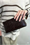 Women's Dark Brown Crocodile Patterned Wrist Strap Portfolio & Handbag - Stylish Zippered Clutch - 4