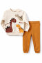 Brown Dinosaur Patterned Baby Top and Bottom Set
