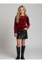Girl's Burgundy Velvet Stone Embroidered Long Sleeve Blouse