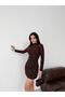 Women's High Neck Flocked Printed Lined Draped Mini Tulle Dress - 4