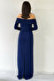 Women's Madonna Collar Beaded Embroidered Long Sleeve Fish Evening Dress Red, Black, Navy Blue, White - 8