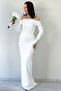 Women's Madonna Collar Beaded Embroidered Long Sleeve Fish Evening Dress Red, Black, Navy Blue, White