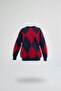 Crew Neck Diamond Pattern Oversize Knitwear - 2