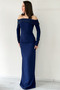 Women's Madonna Collar Beaded Embroidered Long Sleeve Fish Evening Dress Red, Black, Navy Blue, White - 6