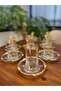 Zoe Real Gold Rose Framed Tea Set 18 Pieces - 6 Plates 6 Cups - 6 Spoons Tea Set - 3