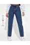 High Waist Navy Blue Full-Fit Mom Jeans - 2