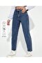 High Waist Navy Blue Full-Fit Mom Jeans - 4