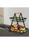 Heavy-Duty 2-Tier Kitchen Fruit Basket Stand with Wooden Handle - 3
