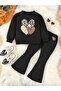 Girls' Winter Thick Heart Print Sweatshirt and Spanish Flared Bottom Sweatpants Set
