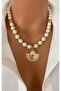 Natural Stone White Turquoise Stone 10 mm Gold Plated Special End Design Women's Necklace in Gift Box - 2