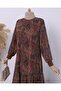 Authentic Patterned Lined Chiffon Dress - Brown - 3