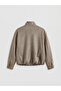 Beige Stand Collar Oversize Women's Suede Look Jacket - 5
